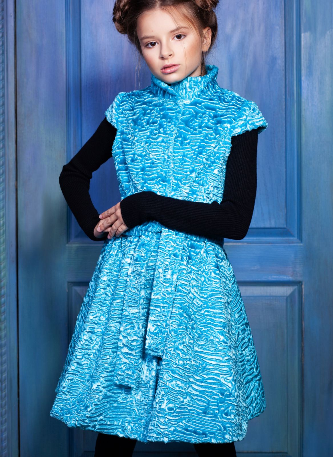 Photo #3 - Kids vest eco fur Tissavel - astrakhan aquamarine