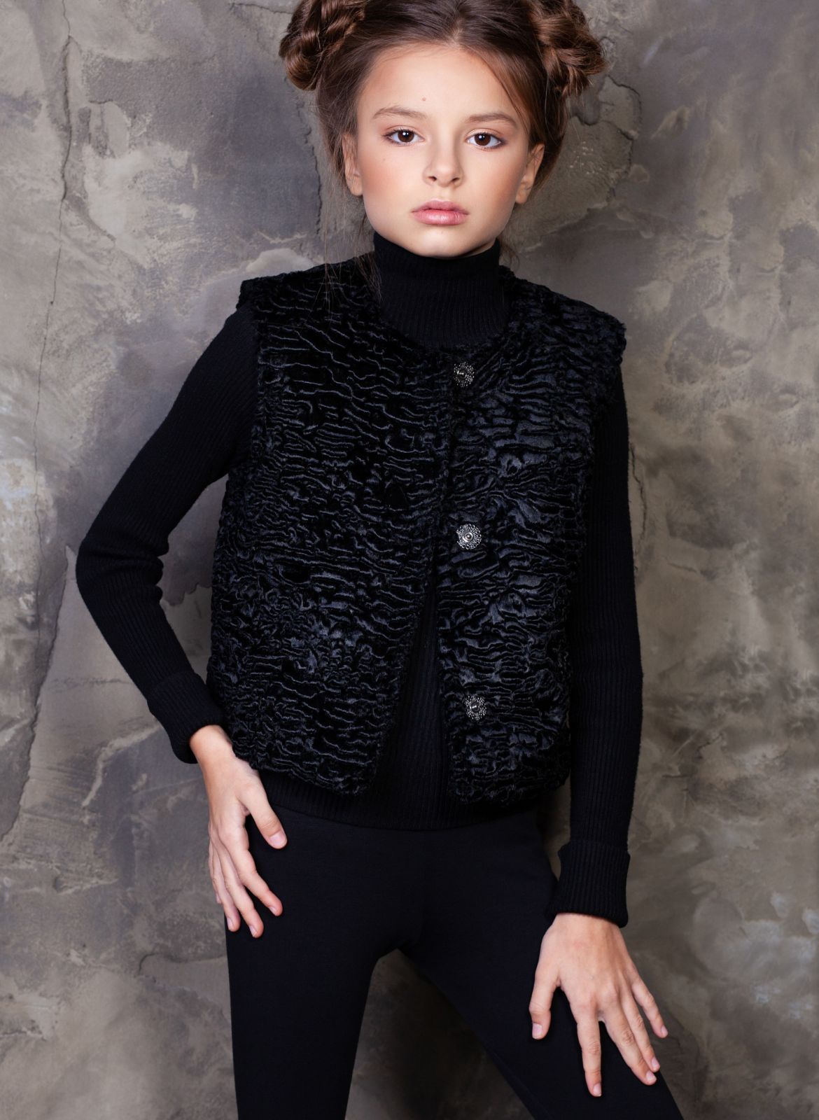 Photo #2 - Kids vest eco fur Tissavel - astrakhan obsidian