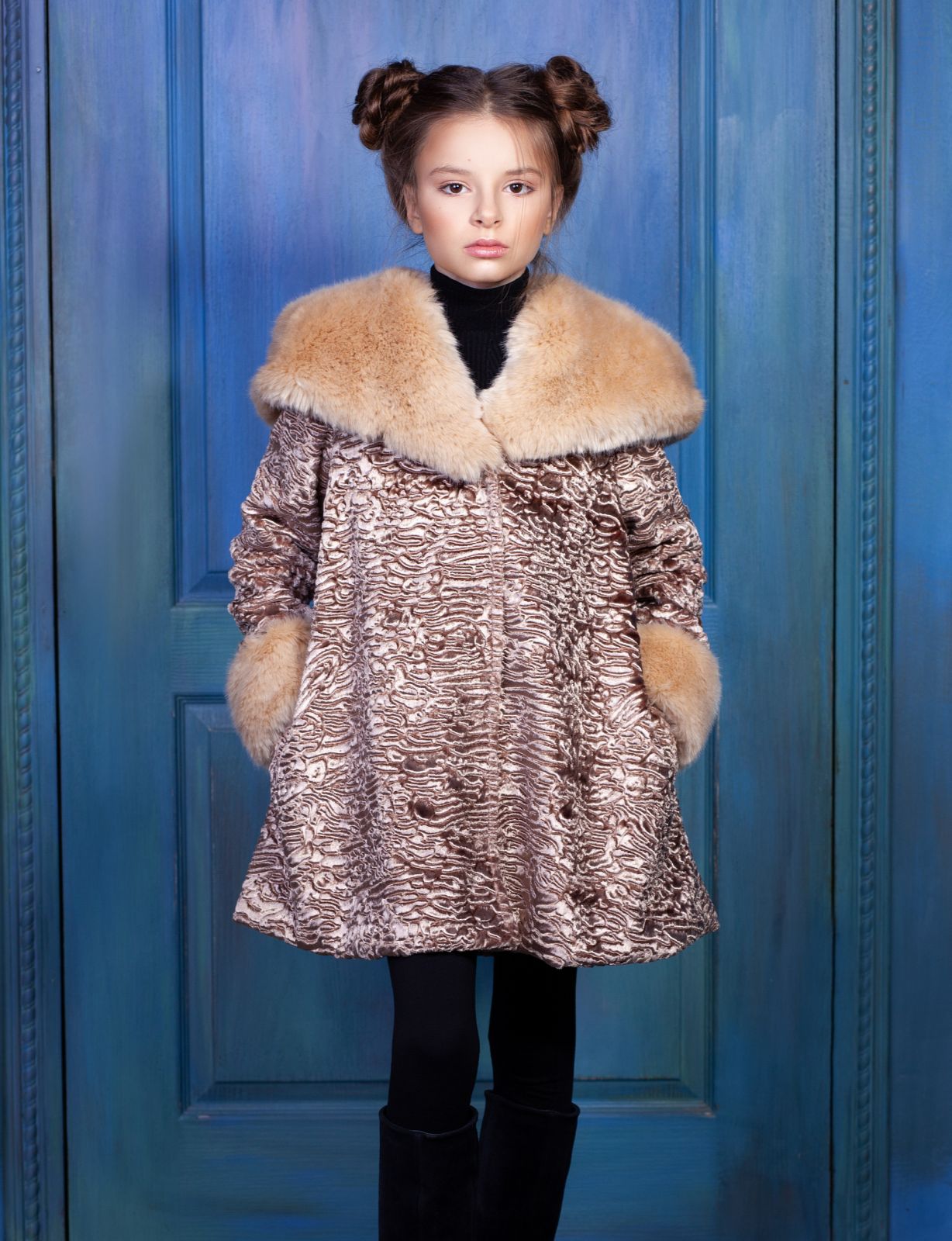 Photo #1 - Kids coat eco fur Tissavel - astrakhan onyx