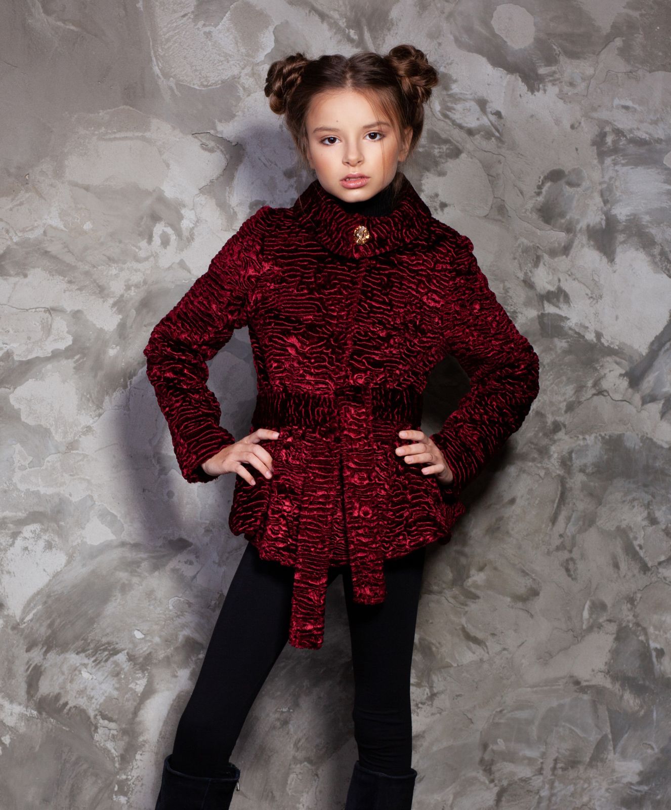 Photo #1 - Kids coat eco fur Tissavel - astrakhan garnet