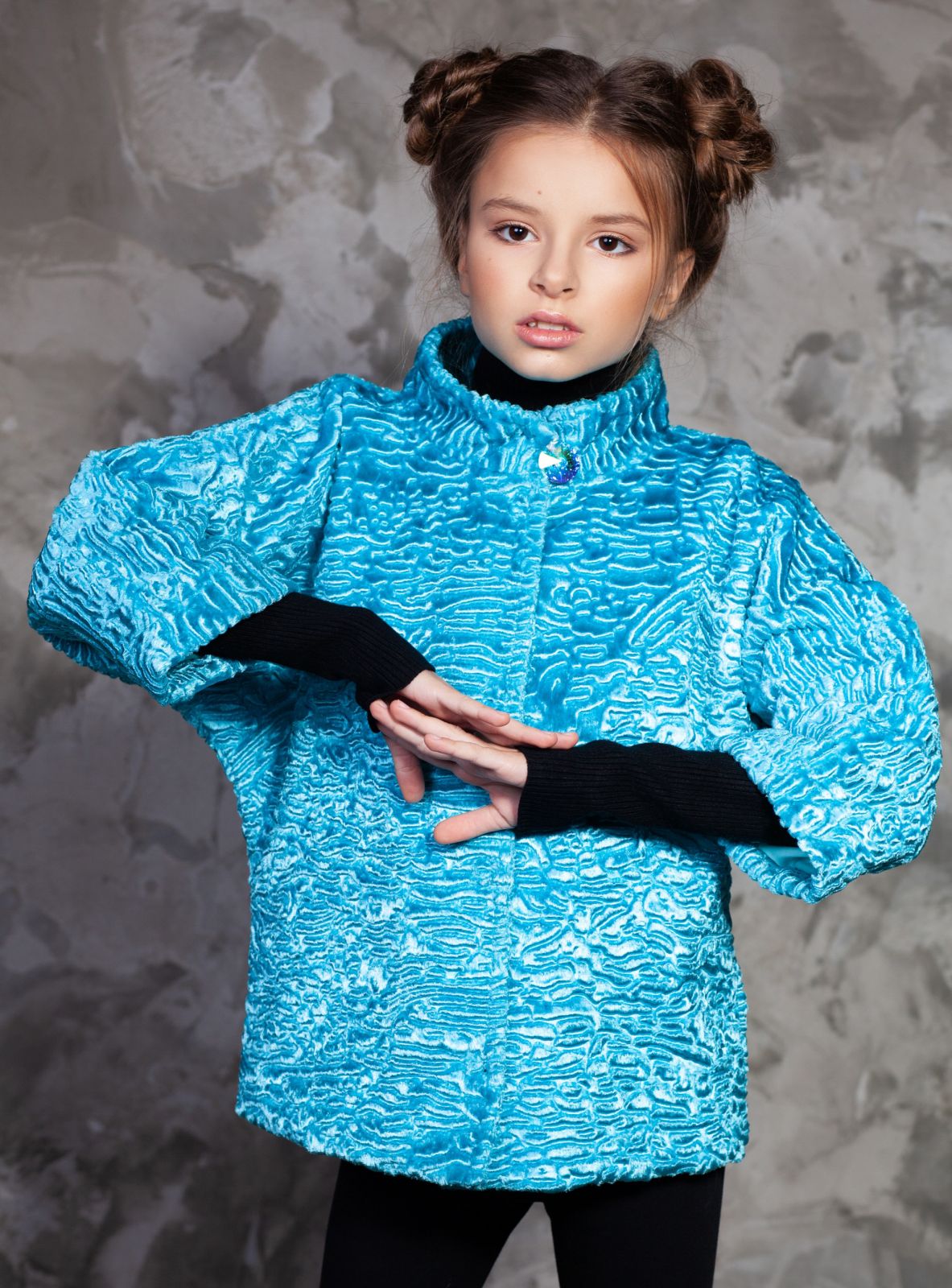 Photo #2 - Kids coat eco fur Tissavel - astrakhan aquamarine