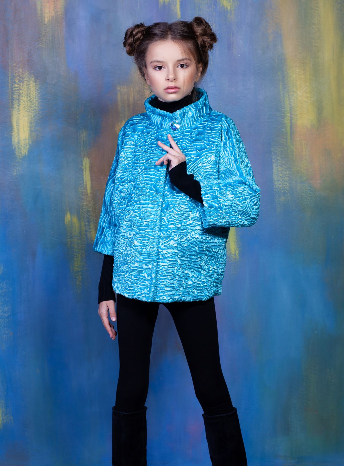 Photo #3 - Kids coat eco fur Tissavel - astrakhan aquamarine