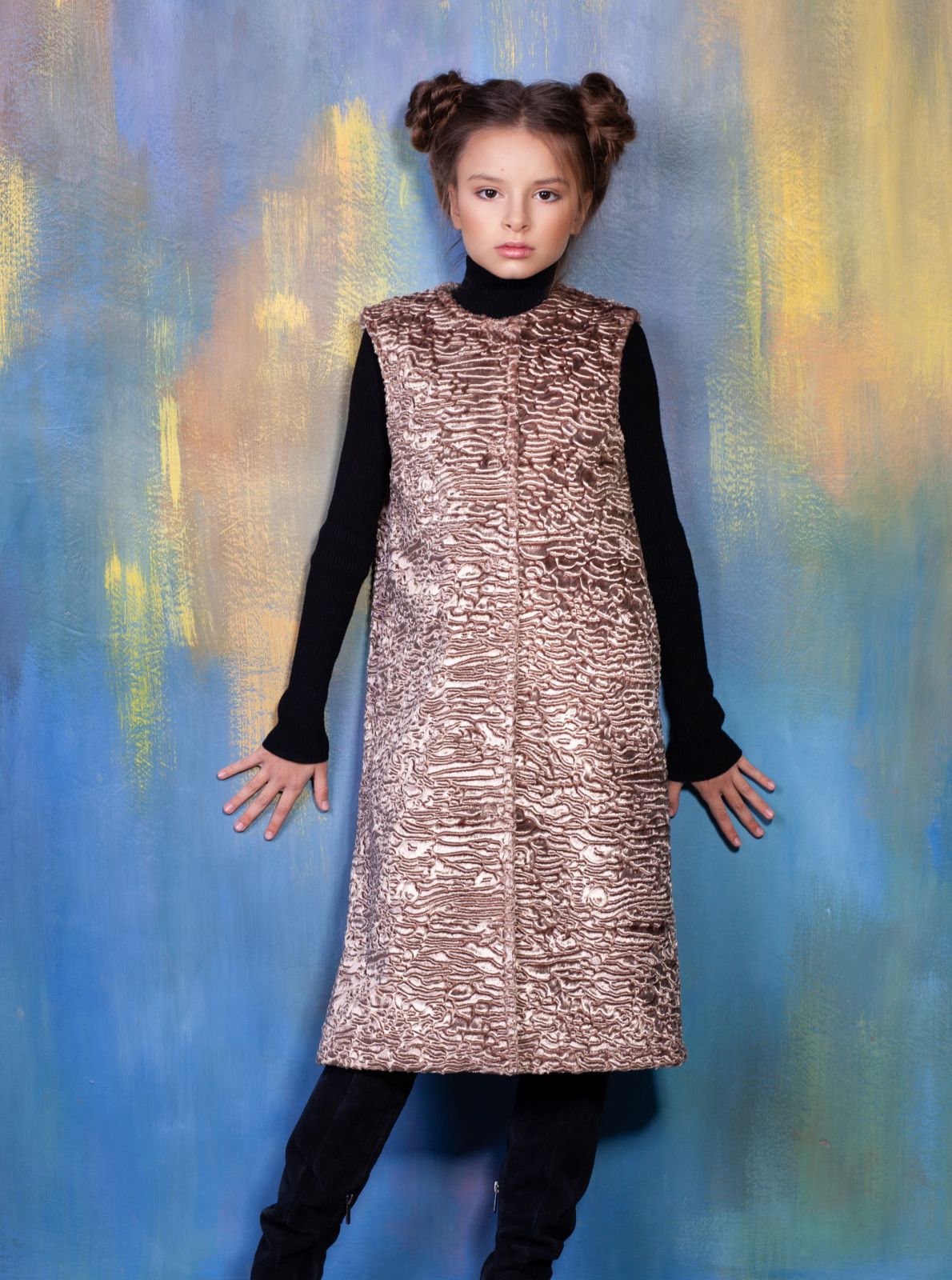 Photo #3 - Kids vest eco fur Tissavel - astrakhan onyx