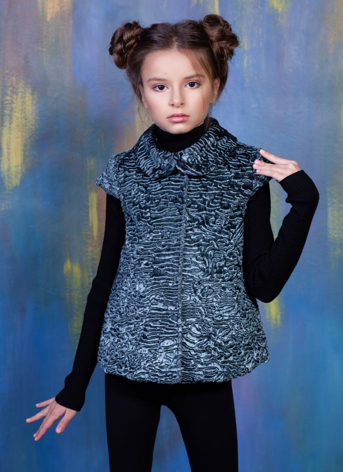 Photo #3 - Kids vest eco fur Tissavel - astrakhan marengo