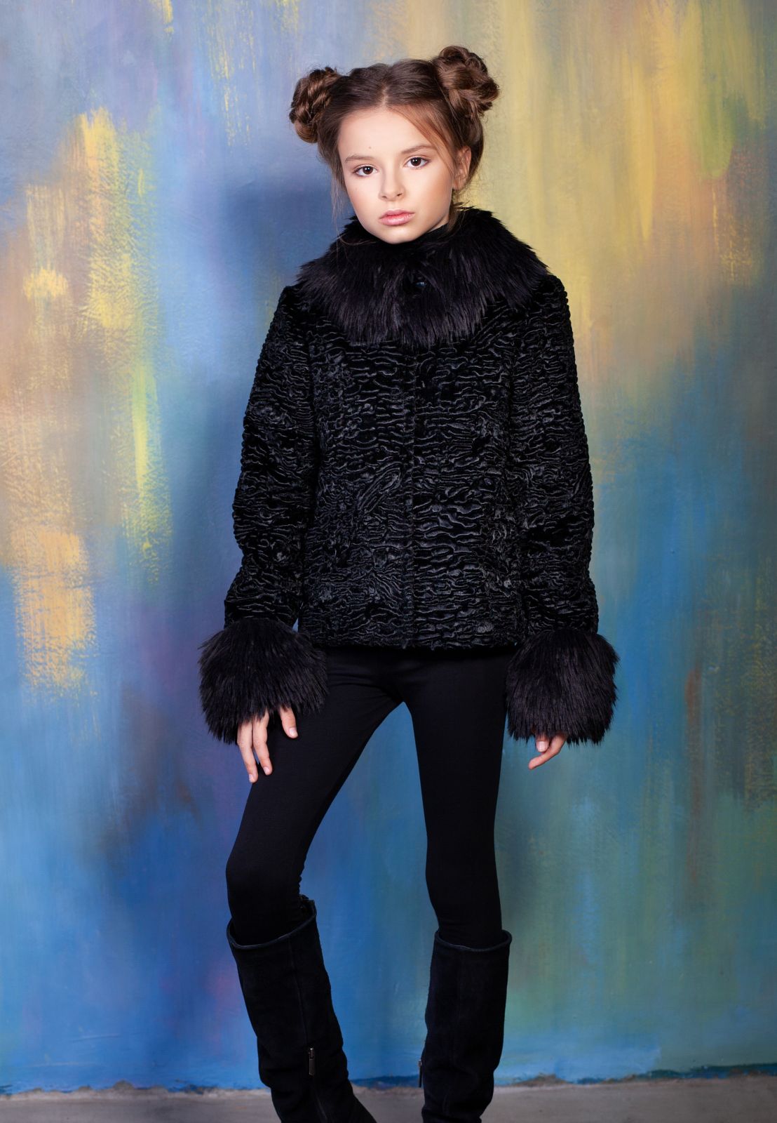 Photo #3 - Kids coat eco fur Tissavel - astrakhan obsidian