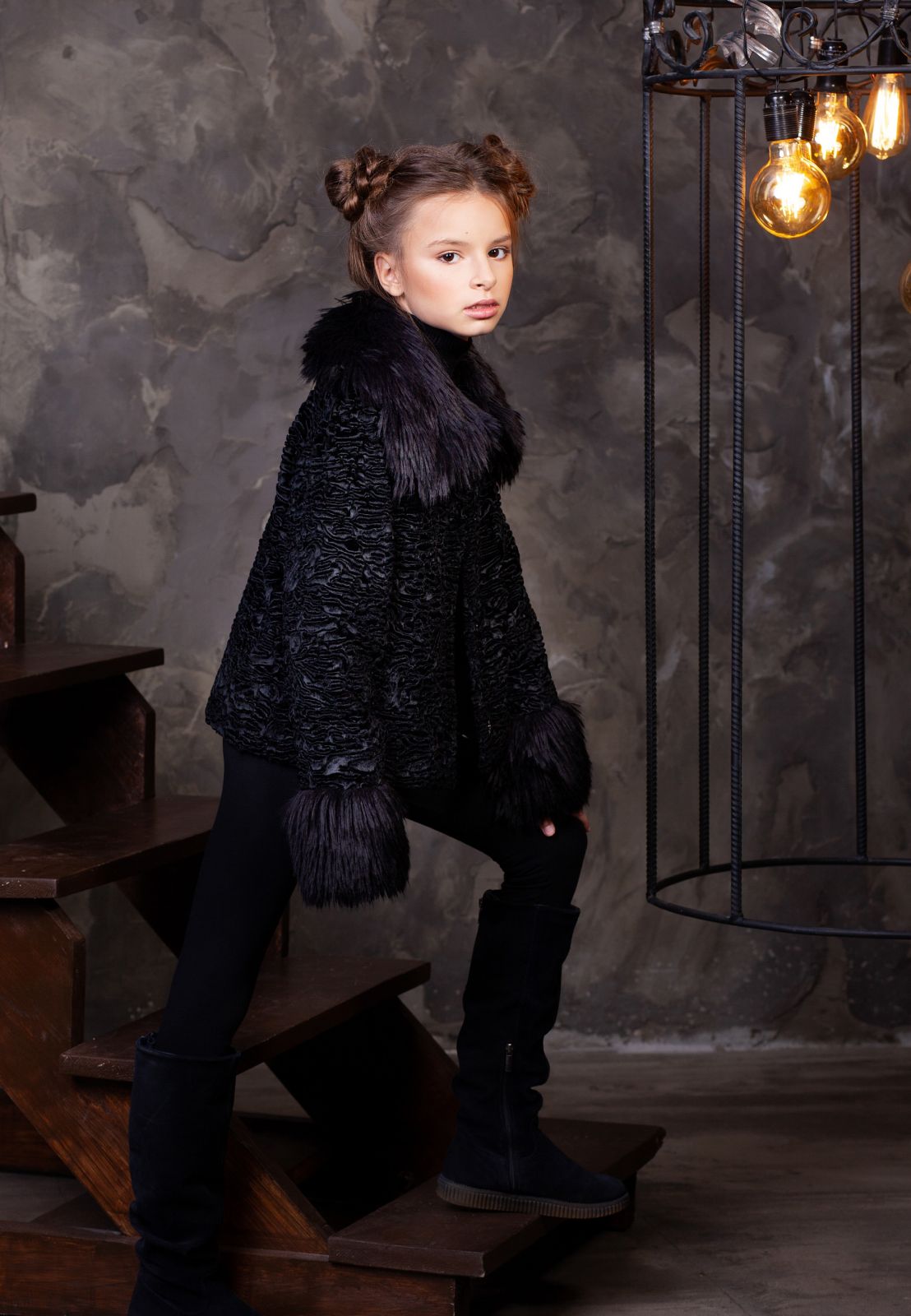Photo #1 - Kids coat eco fur Tissavel - astrakhan obsidian