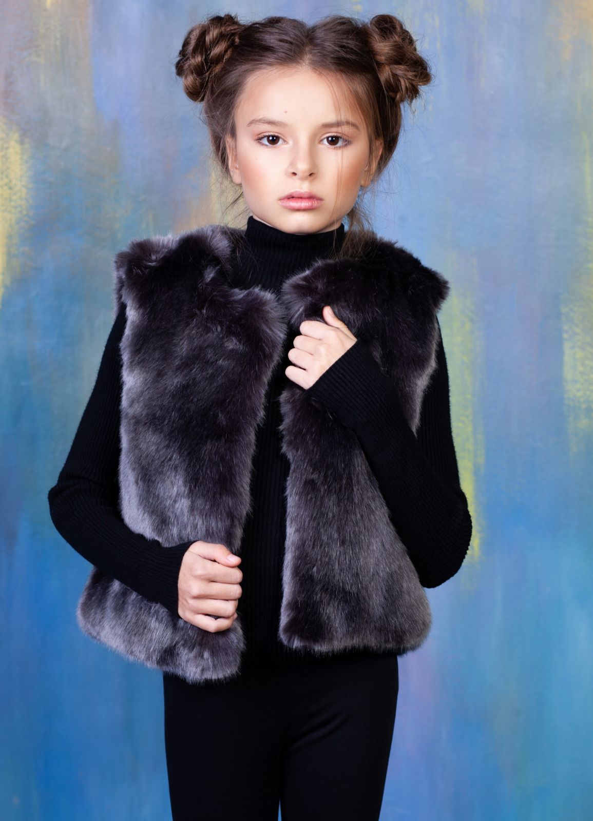 Photo #2 - Kids vest eco fur Tissavel - sable graphite