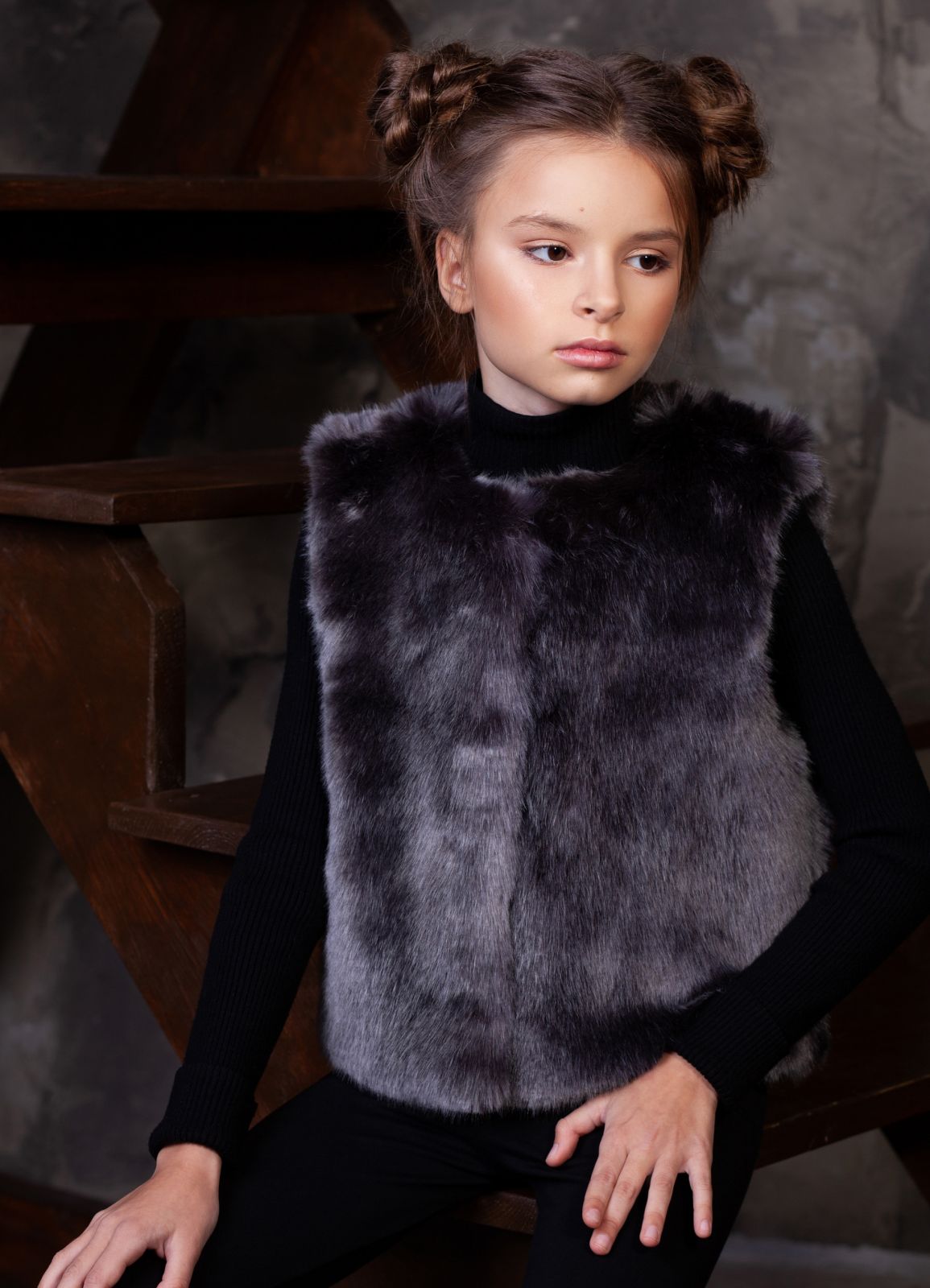 Photo #3 - Kids vest eco fur Tissavel - sable graphite