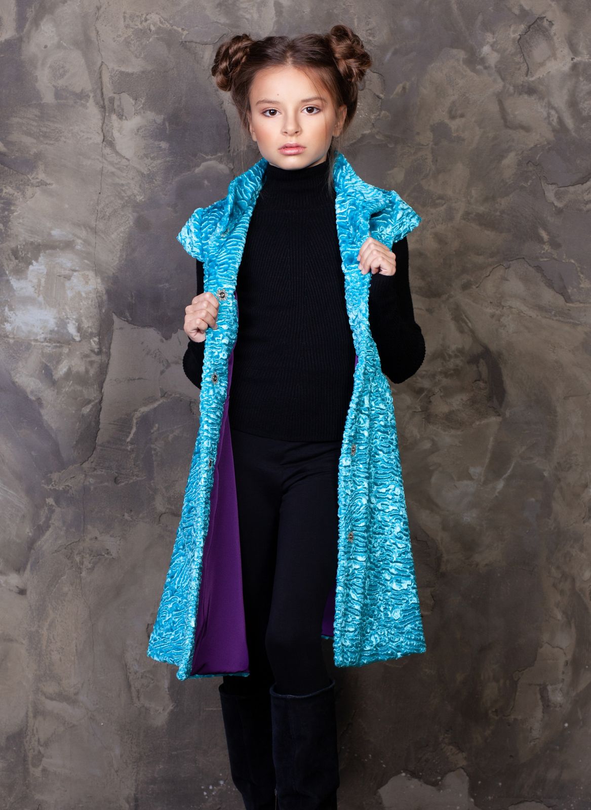 Photo #1 - Kids vest eco fur Tissavel - astrakhan aquamarine