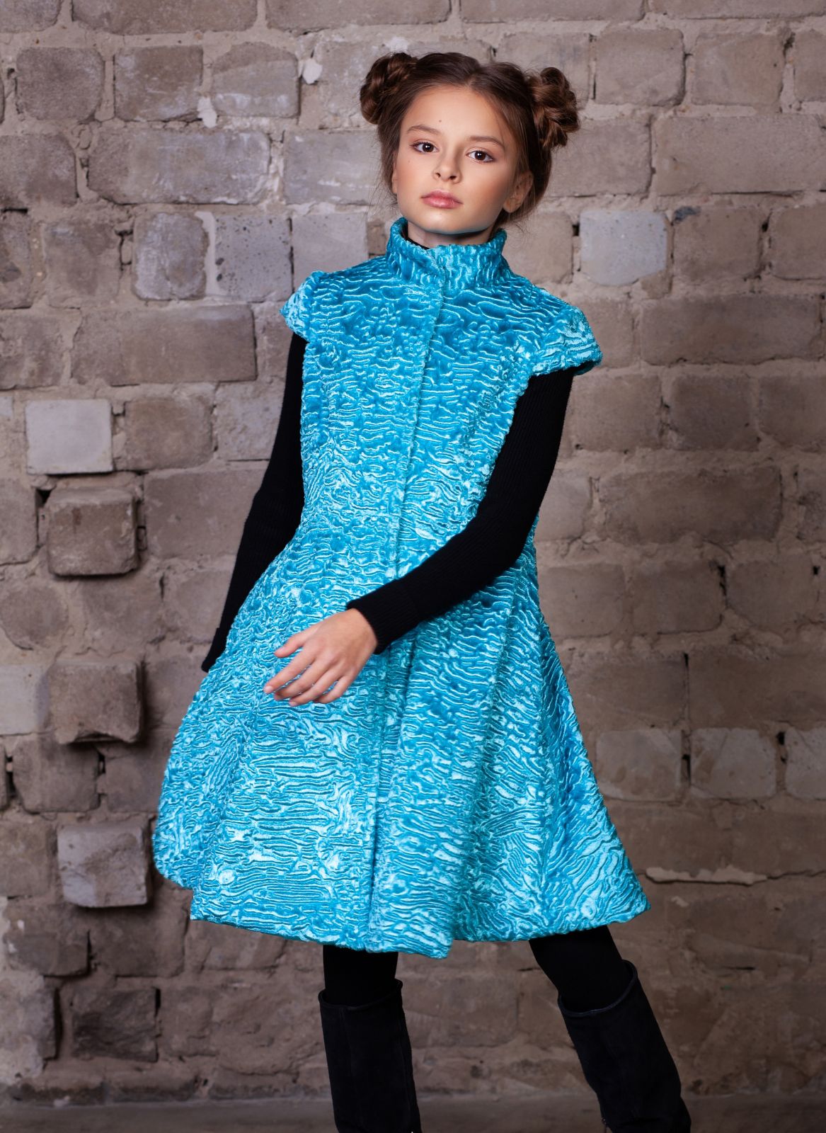 Photo #2 - Kids vest eco fur Tissavel - astrakhan aquamarine
