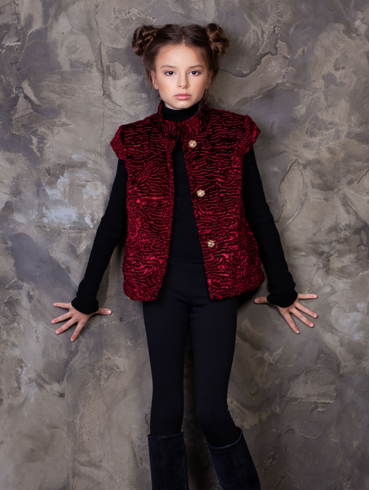 Photo #1 - Kids vest eco fur Tissavel - astrakhan garnet