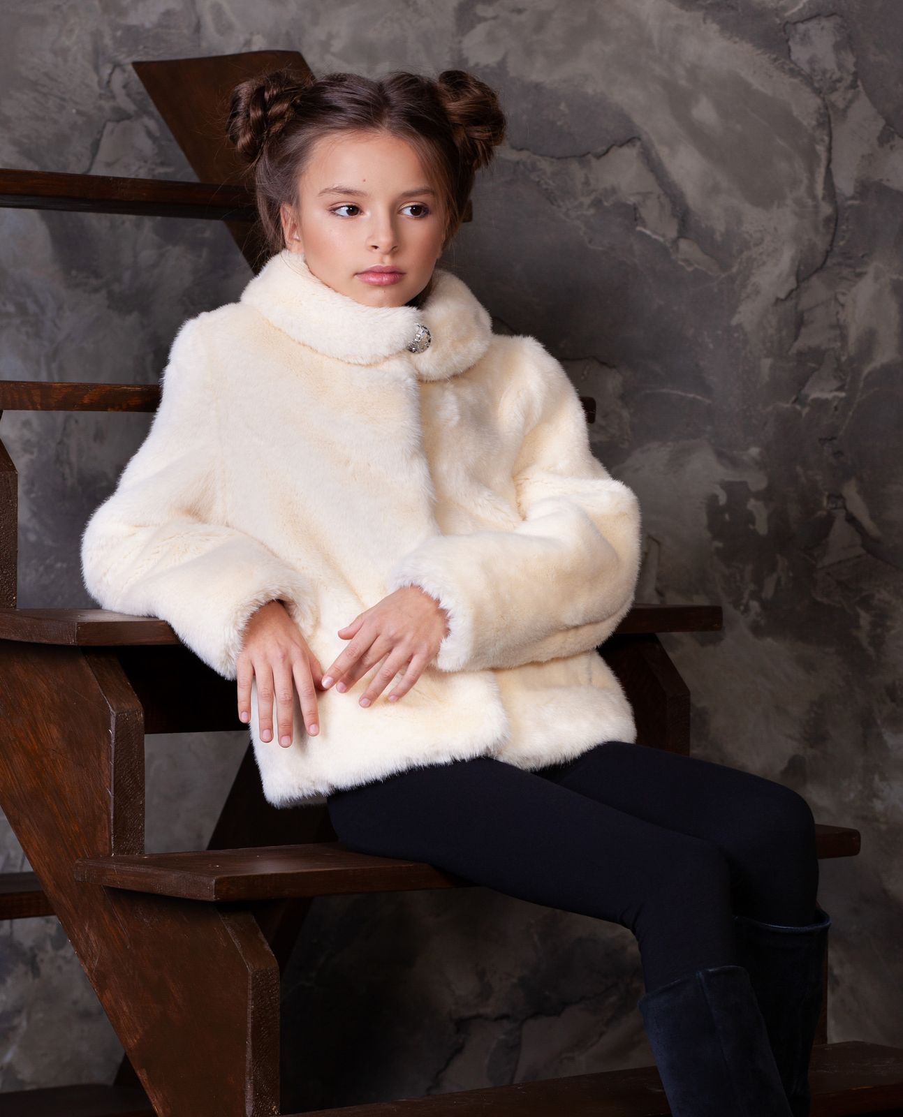 Photo #2 - Kids coat eco fur Tissavel - mink pearl