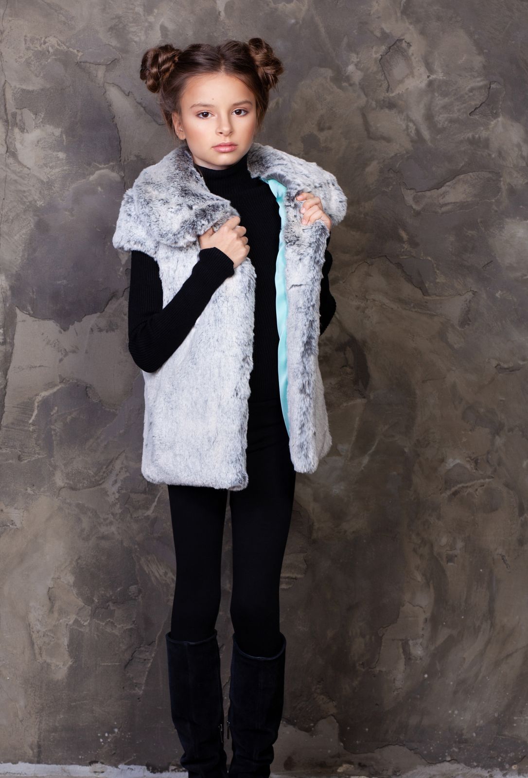 Photo #2 - Kids vest eco fur Tissavel - chinchilla diamond