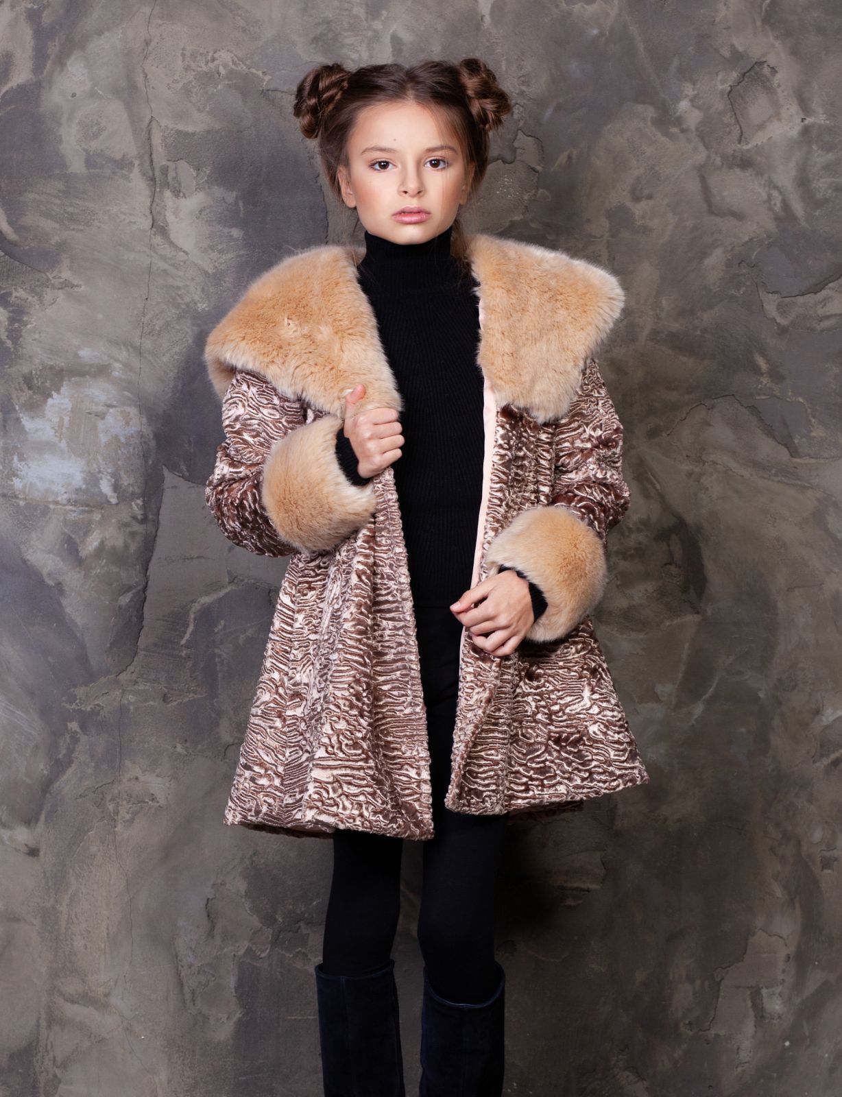 Photo #2 - Kids coat eco fur Tissavel - astrakhan onyx
