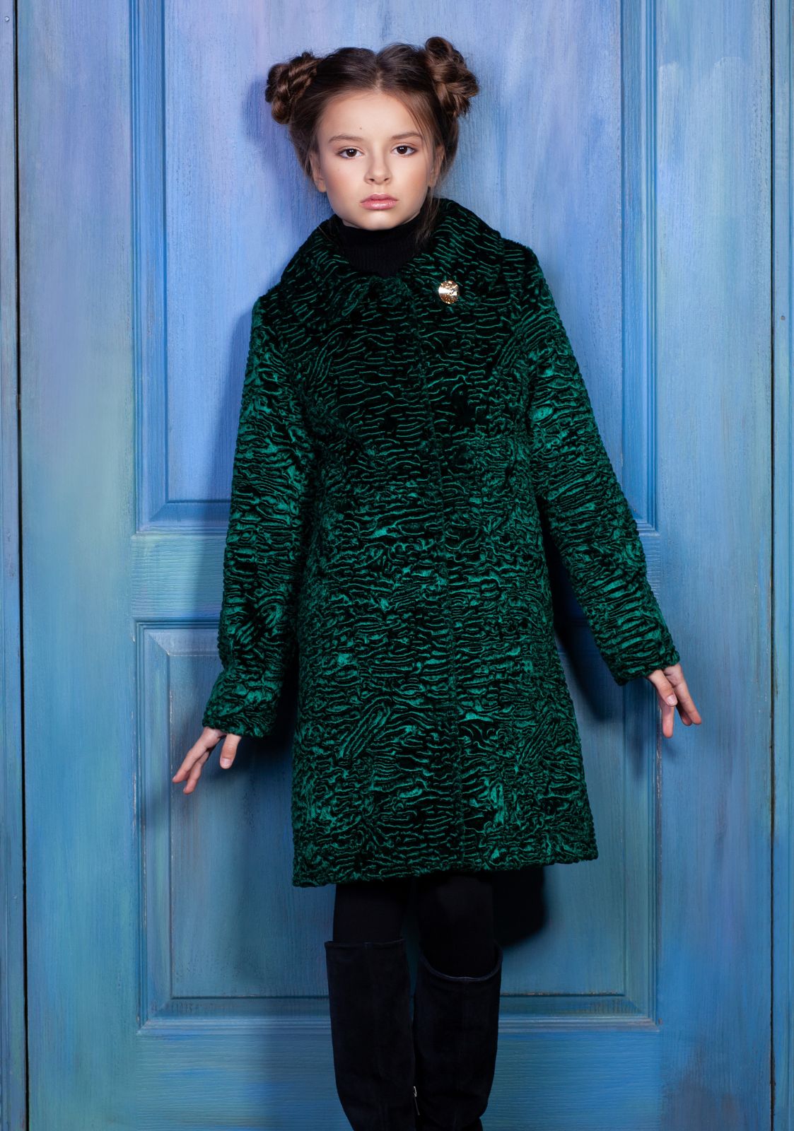 Photo #2 - Kids coat eco fur Tissavel - astrakhan emerald