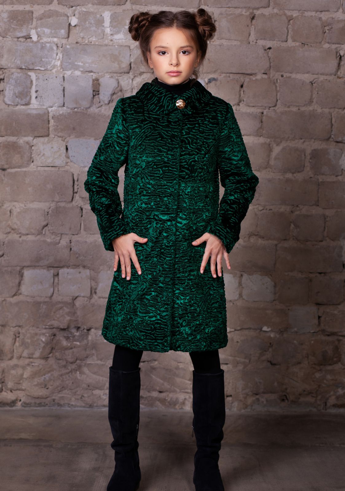 Photo #1 - Kids coat eco fur Tissavel - astrakhan emerald