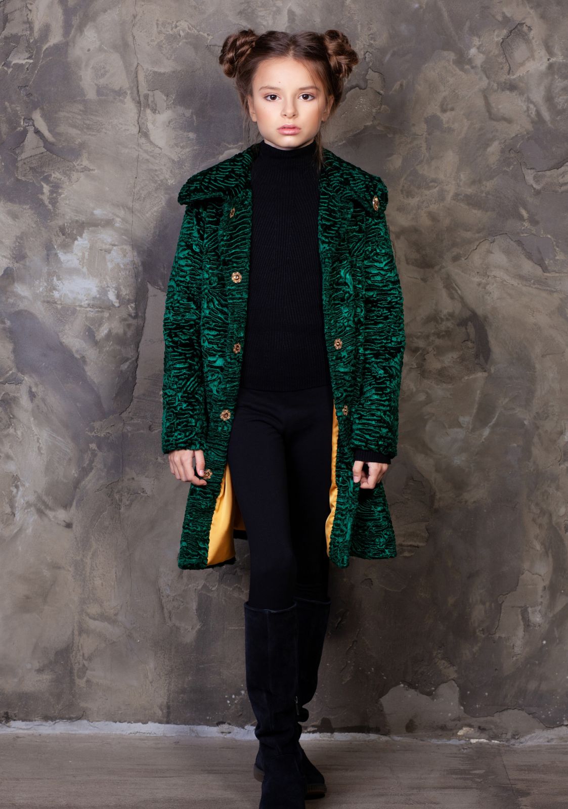 Photo #3 - Kids coat eco fur Tissavel - astrakhan emerald