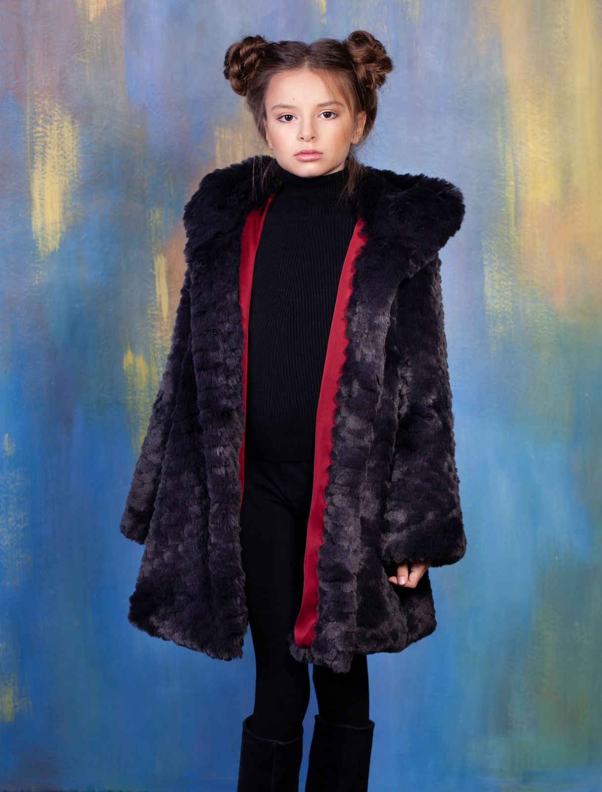 Photo #2 - Kids coat eco fur Tissavel - chinchilla knitted graphite