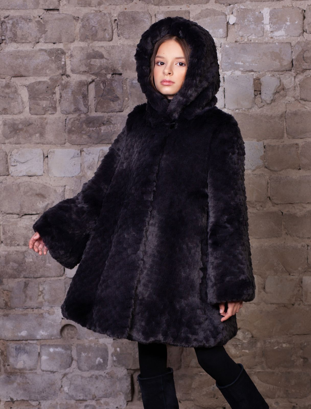 Photo #3 - Kids coat eco fur Tissavel - chinchilla knitted graphite
