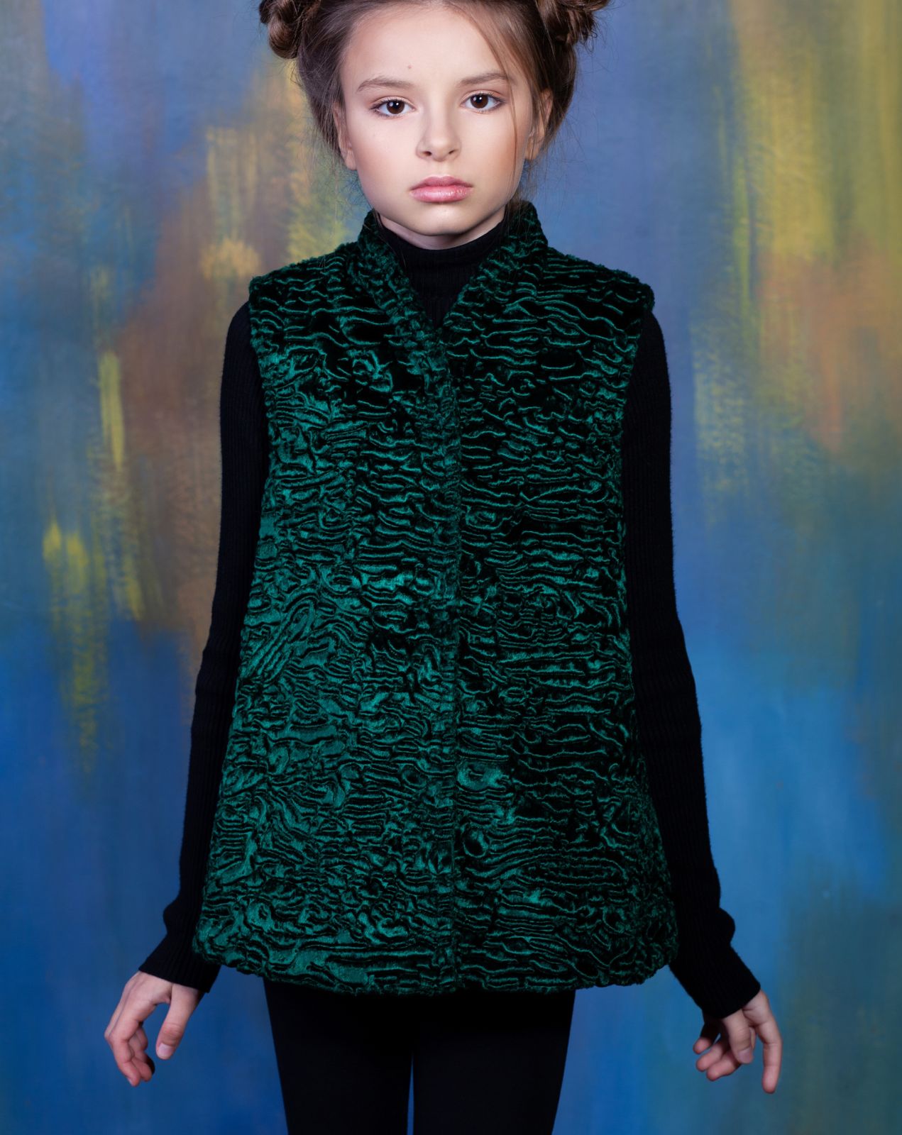 Photo #2 - Kids vest eco fur Tissavel - astrakhan emerald