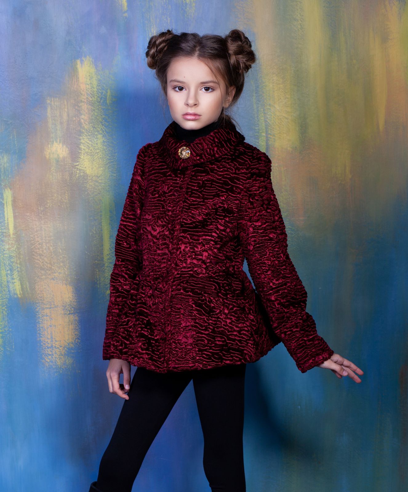 Photo #2 - Kids coat eco fur Tissavel - astrakhan garnet